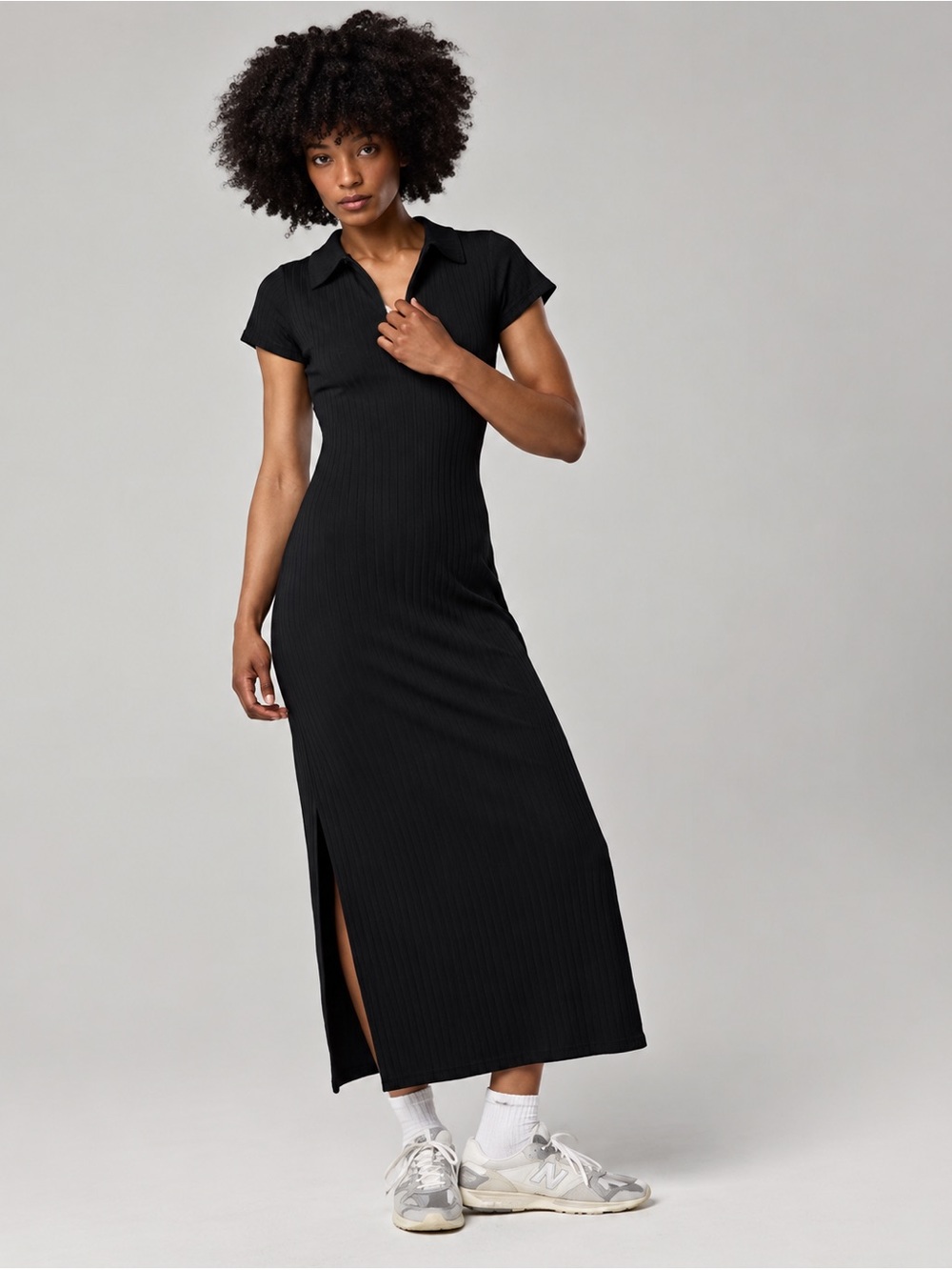 🖤 Offline by Aerie Black Ribbed Polo Maxi Dress Size Medium